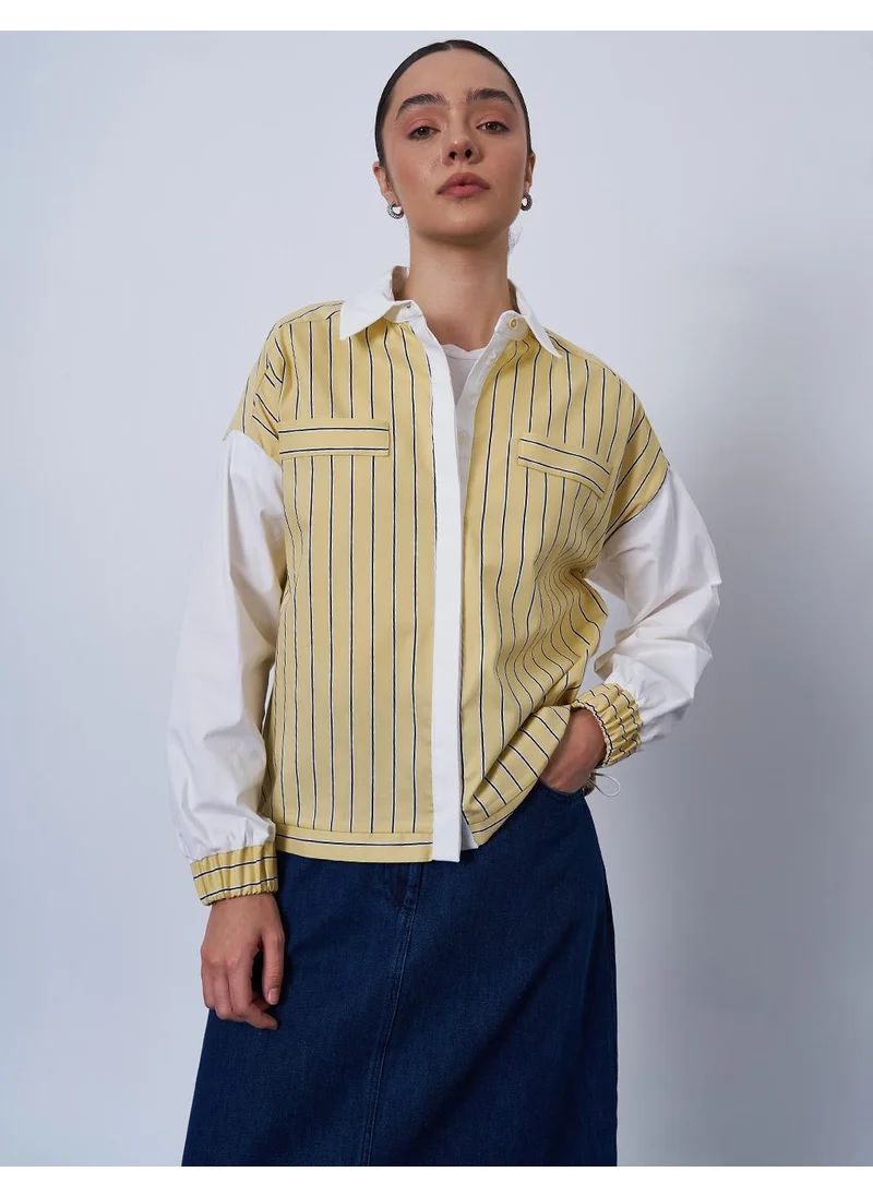 Kayra Striped Pattern Cotton Tunic Yellow