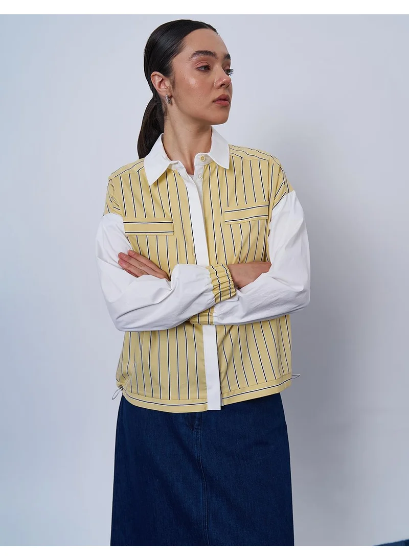 Kayra Striped Pattern Cotton Tunic Yellow