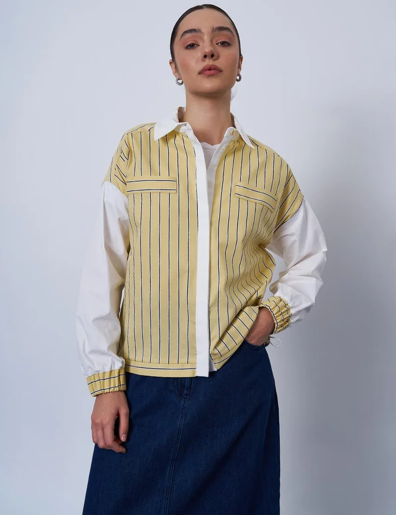Kayra Striped Pattern Cotton Tunic Yellow