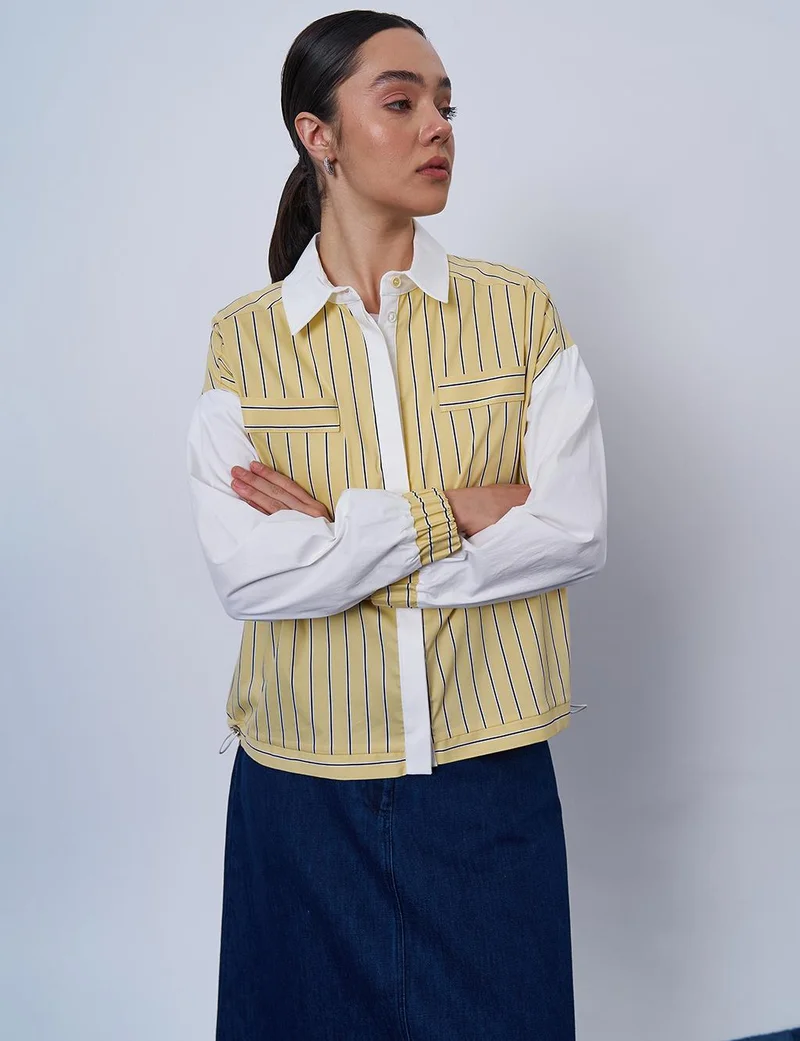 Kayra Striped Pattern Cotton Tunic Yellow