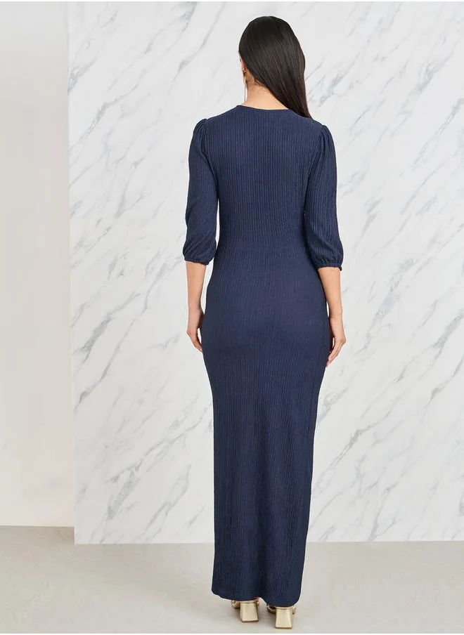 ستايلي Textured Ruffle Detail Bodycon Maxi Dress