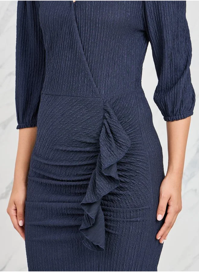 ستايلي Textured Ruffle Detail Bodycon Maxi Dress
