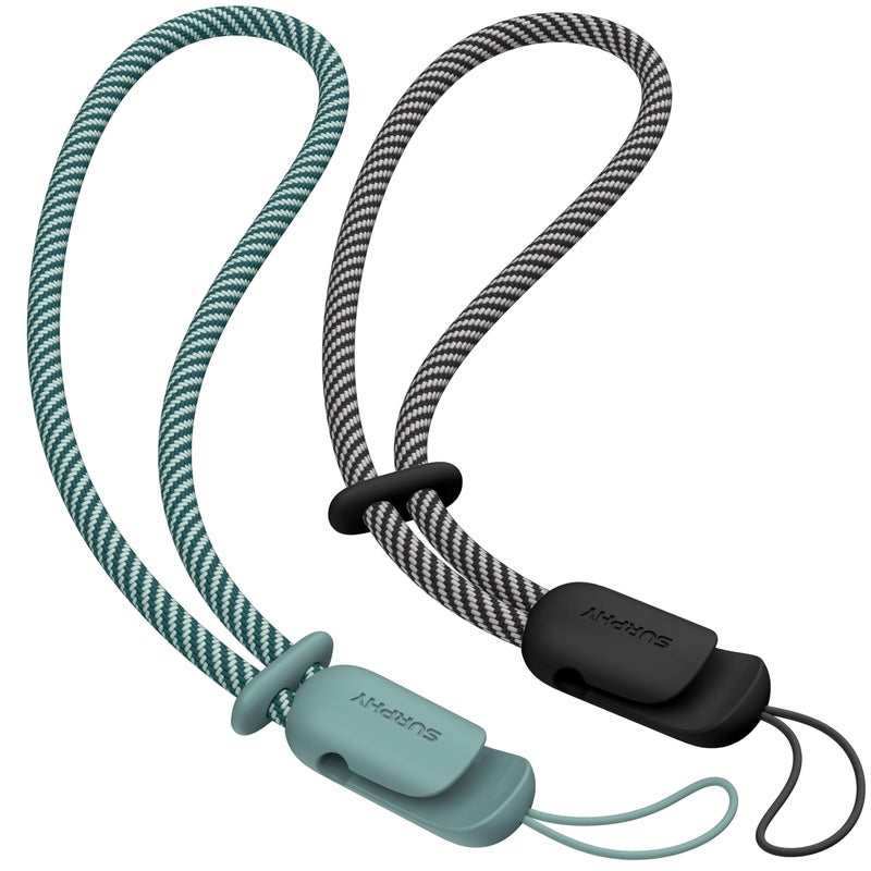 SURPHY 2 Pack Phone Lanyard for Cellphone Case Phone Wrist Strap for Case Cellphone Strap with 2Color Braided Charm Wrist Lanyard for Women and Men Black Green - Image 2