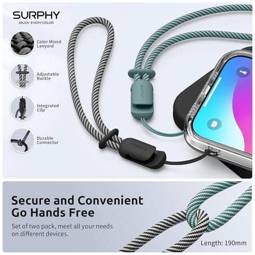 SURPHY 2 Pack Phone Lanyard for Cellphone Case Phone Wrist Strap for Case Cellphone Strap with 2Color Braided Charm Wrist Lanyard for Women and Men Black Green - Image 3