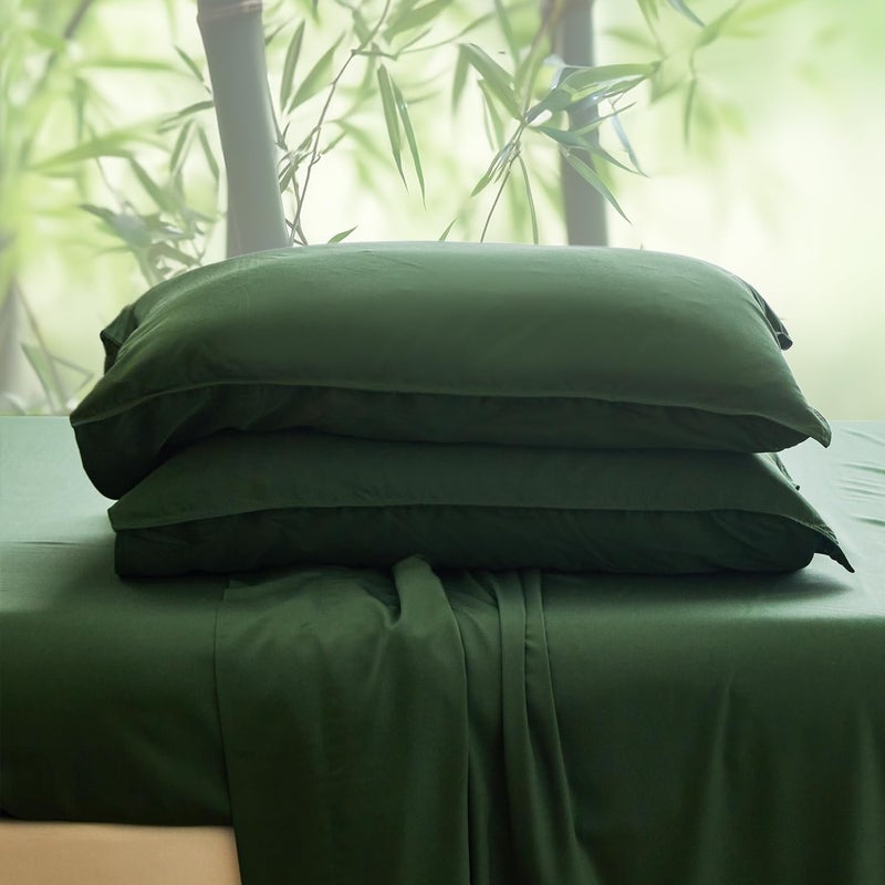Simple&Opulence 100% Viscose from Bamboo Sheet Set 3Pcs, Cooling for Hot Sleepers, Soft Breathable Bed Sheets Set, 15" (38cm) Deep Pockets, Luxury Hotel Silky Bedding Sheets (Dark Green,Twin) - Image 1