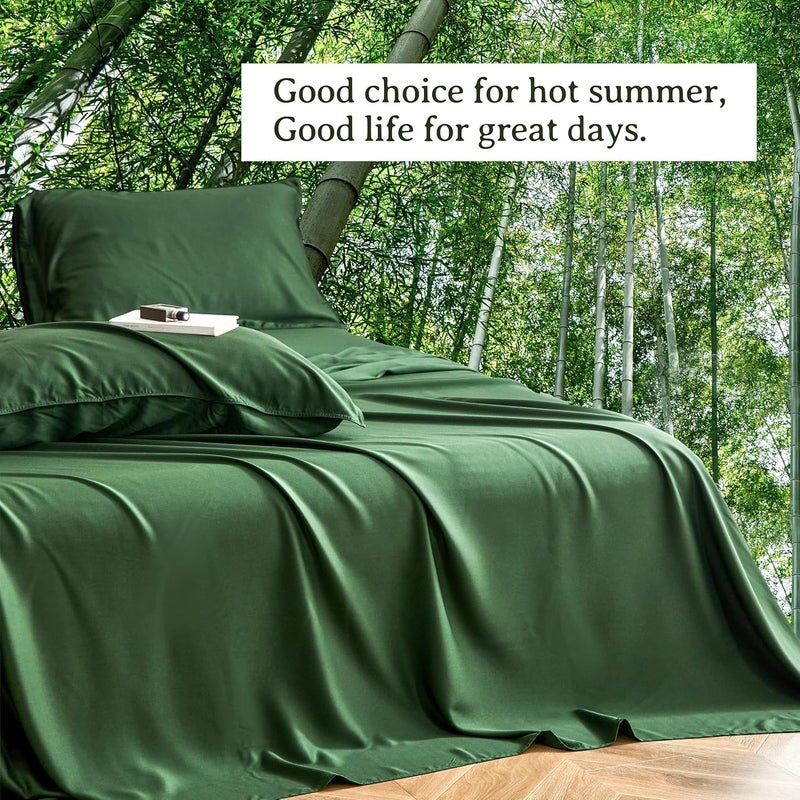 Simple&Opulence 100% Viscose from Bamboo Sheet Set 3Pcs, Cooling for Hot Sleepers, Soft Breathable Bed Sheets Set, 15" (38cm) Deep Pockets, Luxury Hotel Silky Bedding Sheets (Dark Green,Twin) - Image 5