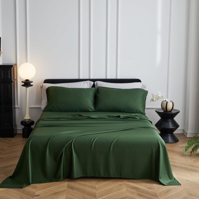Simple&Opulence 100% Viscose from Bamboo Sheet Set 3Pcs, Cooling for Hot Sleepers, Soft Breathable Bed Sheets Set, 15" (38cm) Deep Pockets, Luxury Hotel Silky Bedding Sheets (Dark Green,Twin) - Image 2