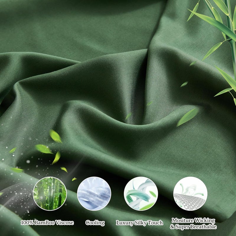 Simple&Opulence 100% Viscose from Bamboo Sheet Set 3Pcs, Cooling for Hot Sleepers, Soft Breathable Bed Sheets Set, 15" (38cm) Deep Pockets, Luxury Hotel Silky Bedding Sheets (Dark Green,Twin) - Image 4