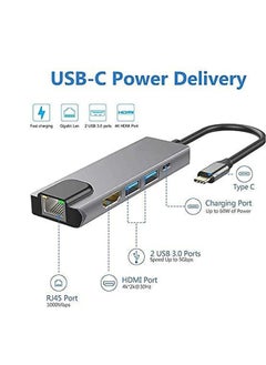 USB C Hub,Type C Hub,10/100Mbps Aluminum USB Ethernet Adapter with RJ45 Network LAN Port and 5 USB 2.0 Ports for PC, MacBook, Mac Pro, Mac Surface Pro, XPS, PC (5 in 1 USB C HUB+RJ45)