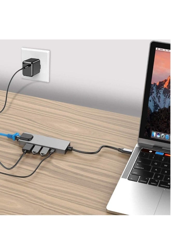 NIBEMINENT - USB C Hub,Type C Hub,10/100Mbps Aluminum USB Ethernet Adapter with RJ45 Network LAN Port and 5 USB 2.0 Ports for PC, MacBook, Mac Pro, Mac Surface Pro, XPS, PC (5 in 1 USB C HUB+RJ45) - Image 1