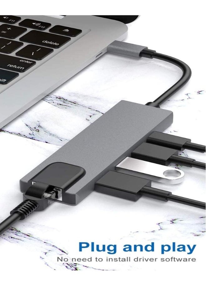 NIBEMINENT - USB C Hub,Type C Hub,10/100Mbps Aluminum USB Ethernet Adapter with RJ45 Network LAN Port and 5 USB 2.0 Ports for PC, MacBook, Mac Pro, Mac Surface Pro, XPS, PC (5 in 1 USB C HUB+RJ45) - Image 1