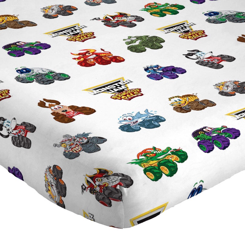 Jay Franco Kids Sheet Set with Fitted, Flat Sheets & Pillow Cover - Ultra-Soft Bedding with Pillowcase for Room Decor, White - Monster Jam, 3 Piece Twin - Image 5