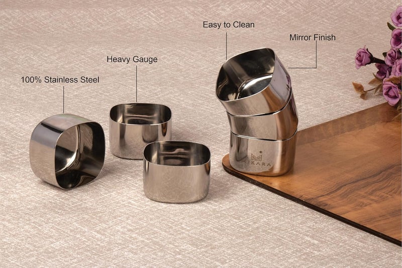 MIKARA Stainless Steel Square Chutney Bowl 125 ml - Image 2