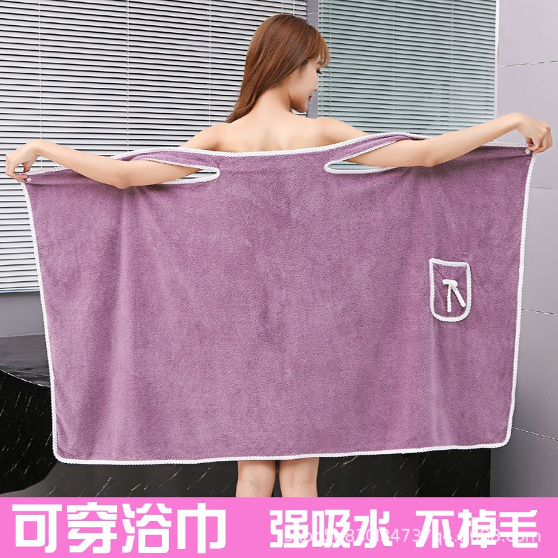 Manufacturer Versatile Bath Skirt Coral Velvet Soft And Absorbent Household Wearable Bath Towel Female Adult Suspender Bath Skirt - Image 2