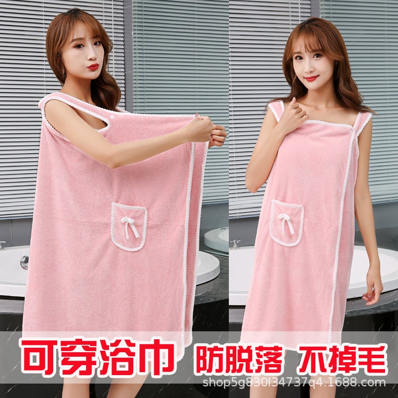 Manufacturer Versatile Bath Skirt Coral Velvet Soft And Absorbent Household Wearable Bath Towel Female Adult Suspender Bath Skirt - Image 4