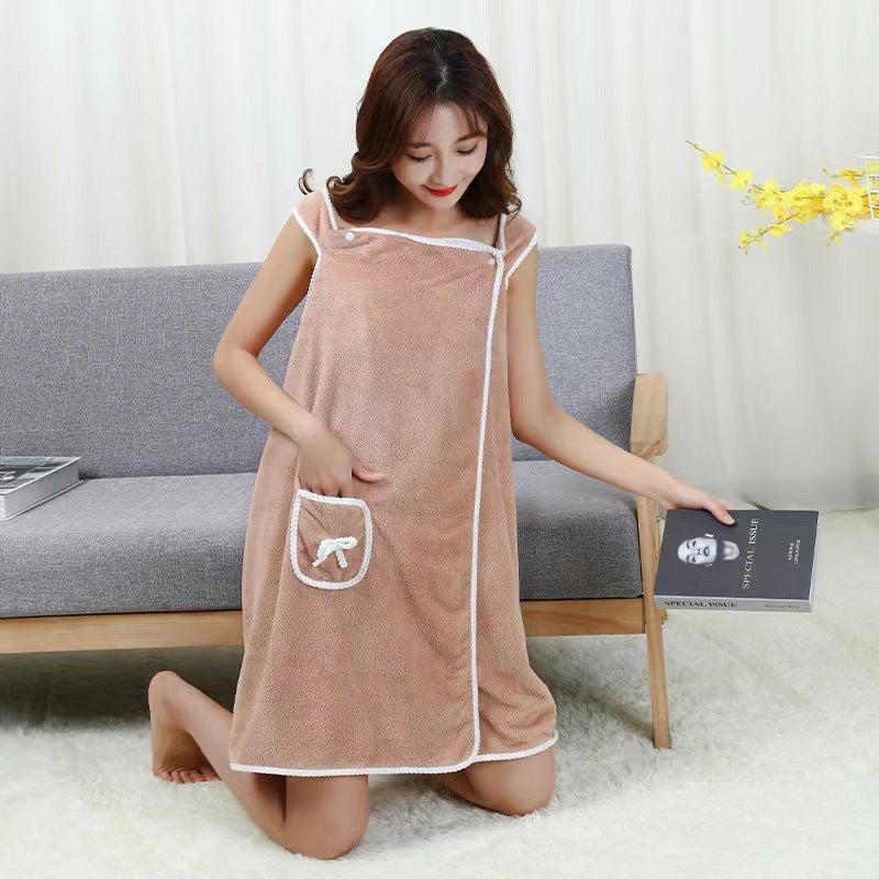 Manufacturer Versatile Bath Skirt Coral Velvet Soft And Absorbent Household Wearable Bath Towel Female Adult Suspender Bath Skirt - Image 1