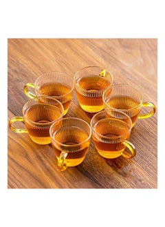 6 Pieces Tea Cup Glass Vertical Pattern Design Clear and Golden Color Hand