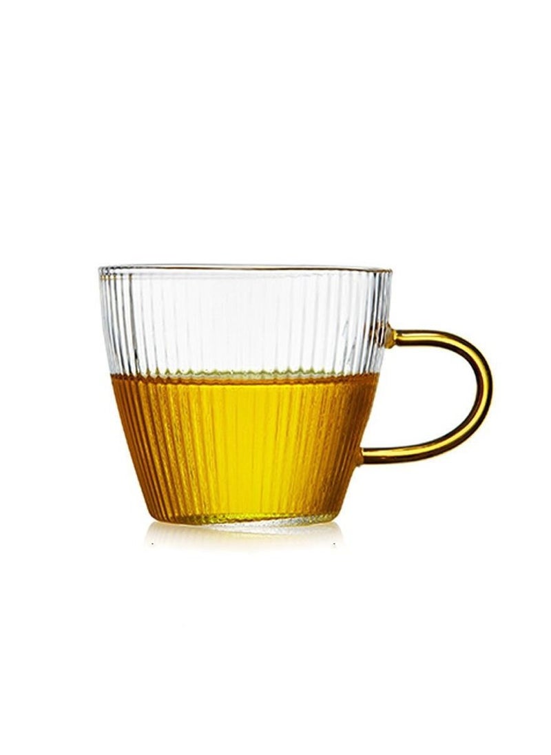 Generic - 6 Pieces Tea Cup Glass Vertical Pattern Design Clear and Golden Color Hand - Image 1
