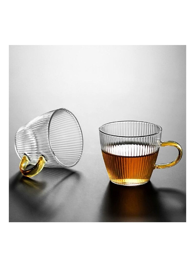 Generic - 6 Pieces Tea Cup Glass Vertical Pattern Design Clear and Golden Color Hand - Image 1