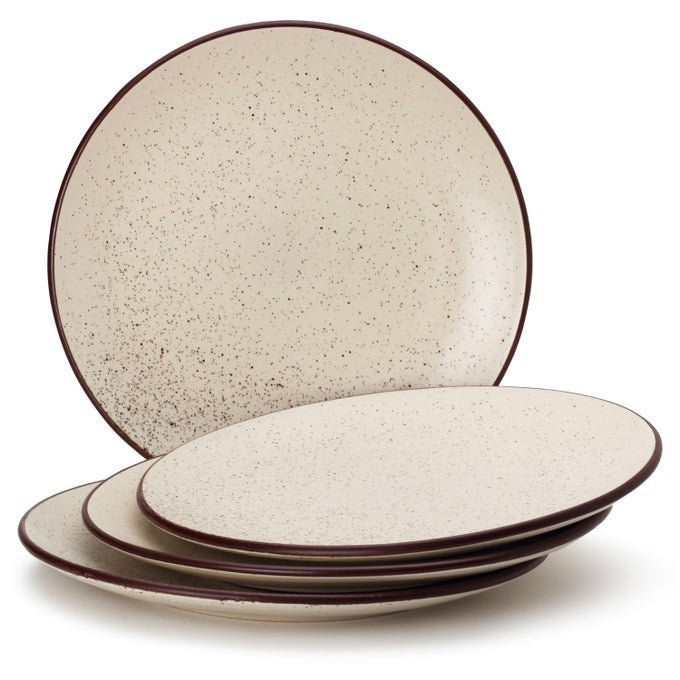 HANDCRAFTED STONEWARE CERAMIC DINNER PLATES 4 PIECES SERVING FOR 4 MICROWAVE AND DISHWASHER SAFE BONEASH FREE FULL PLATE SET CROCKERY FOR DINING AND GIFTING BEIGE SPECKLED
