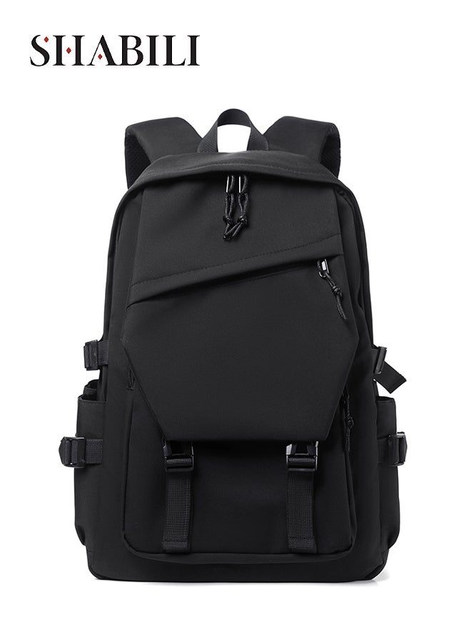 SHABILI Women Polyester Largeâ€‘Capacity Backpack Waterproof Multiâ€‘Pocket College School Laptop Travel Back Bag, Ladies Wearâ€‘Resistant Antiâ€‘Theft Knapsack for Youth Teenager Daily Casual Study Useâ€¯(Black) - Image 1