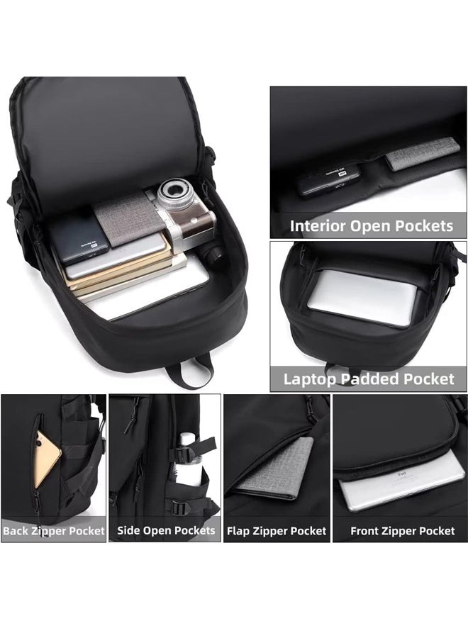 SHABILI Women Polyester Largeâ€‘Capacity Backpack Waterproof Multiâ€‘Pocket College School Laptop Travel Back Bag, Ladies Wearâ€‘Resistant Antiâ€‘Theft Knapsack for Youth Teenager Daily Casual Study Useâ€¯(Black) - Image 3