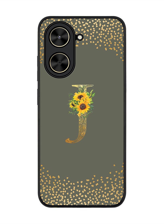 Stylizedd For Xiaomi Poco C71 / Redmi A5 4G Case,Slim fit Camera Protection, Shockproof Thin Phone cover  - Custom Floral Monogram - J  (Olive Green )