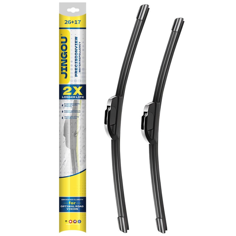 JINGOU 26''+17'' Front Windshield Wiper Blades Compatible with 2009-2014 Toyota Matrix OEM QUALITY Premium All-Season Automotive Replacement Wipers for My Car -Driver and Passenger Side (Pack of 2) - Image 1