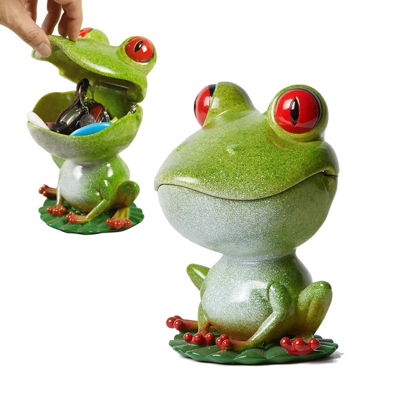 NENBOLEC Candy Dish Cookie Jar Frog Figurine Sculpture Modern Decor Gifts Polyresin Statue Green 80inch