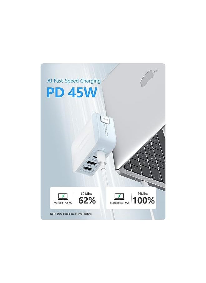 Lencent شاحن حائط متعدد المنافذ USB بقوة 45 وات، 2 PD Type C، 2 USB، محول طاقة للسفر، شاحن عالمي للهواتف المحمولة، مع مقبس مكعب عالمي من المملكة المتحدة والولايات المتحدة والاتحاد الأوروبي وأستراليا والدولي لأجهزة iPhone والكمبيوتر المحمول  - Image 2
