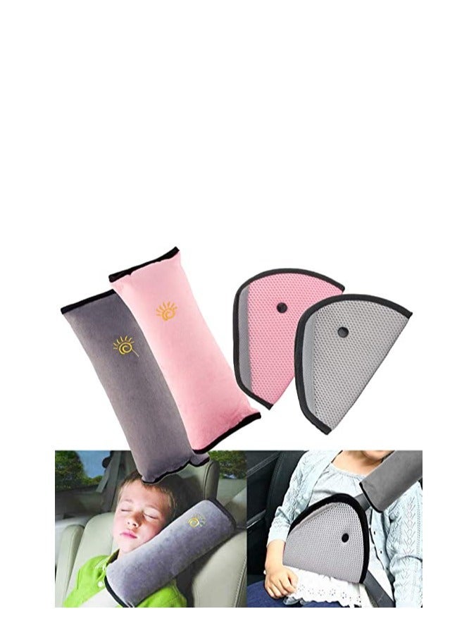MixColours Seat Belt Adjuster and Pillow with Clip for Kids Travel, Neck Support Headrest Seatbelt Pillow Cover & Seatbelt Adjuster for Child, Car Seat Strap Cushion Pads for Baby Short People Adult - Image 1