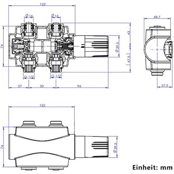 MULTIBLOCK SET FOR RADIATOR CONNECTION FITTING WITH THERMOSTAT 50 MM VALVE FITTINGS HEATING ACCESSORIES CORNER AND PASSAGE SHAPE WALL CONNECTION FITTING (15 MM + 16 MM, 1 PIECE, WHITE, TYPE - Image 3