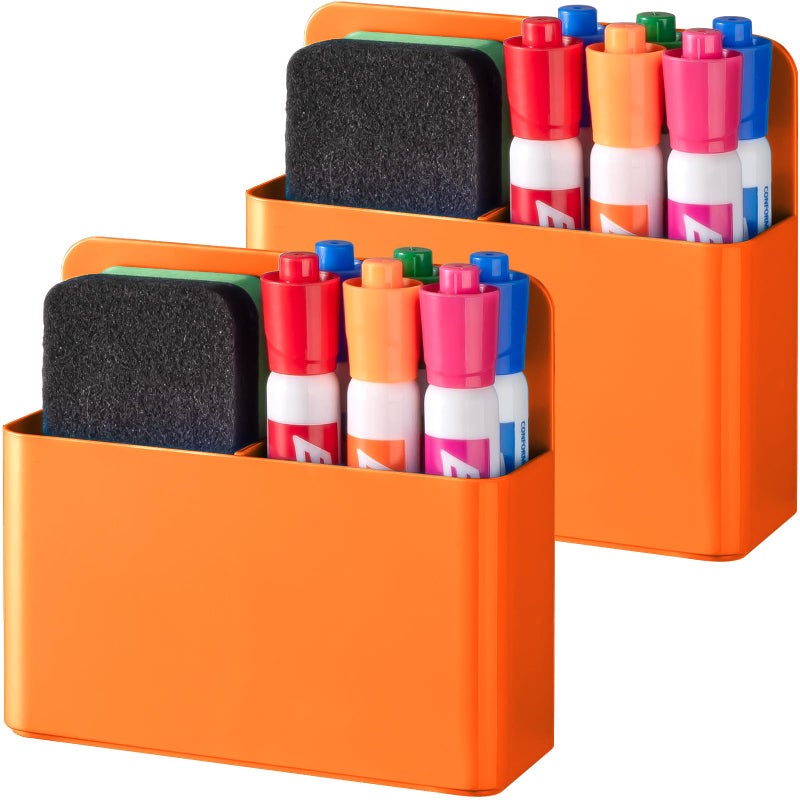 Beygorm 2 Pack Plastics Magnetic Pen Holder For Refrigerator  Dry Erase Marker Holder For Whiteboard Magnet School Locker Organizer Accessories  Pencil Cup  Pen Caddy  Classroom Organization(Orange) - Image 1