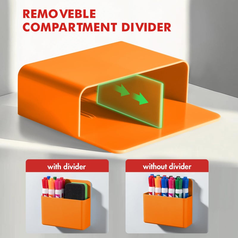 Beygorm 2 Pack Plastics Magnetic Pen Holder For Refrigerator  Dry Erase Marker Holder For Whiteboard Magnet School Locker Organizer Accessories  Pencil Cup  Pen Caddy  Classroom Organization(Orange) - Image 4