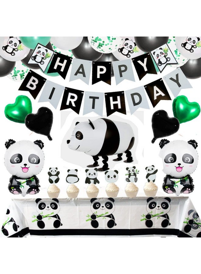 Finypa 65Pcs Cute Panda Party Supplies For Girls Panda Happy Birthday Banner Panda Balloons Cupcake Toppers Tablecloth For Kids Boys Girls Panda Theme Birthday Party Baby Shower Party Favor Decorations - Image 1