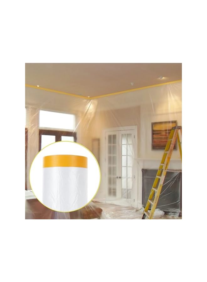 promass Masking Film,Pre-Taped and Plastic Drape,Adhesive Waterproof Dust-Proof Protective Plastic Painting Drop Film, Prevent Dust Paint Cover for Car,Furniture,Carpet,Floor,Bed,Wall (4M x 20M) - Image 4