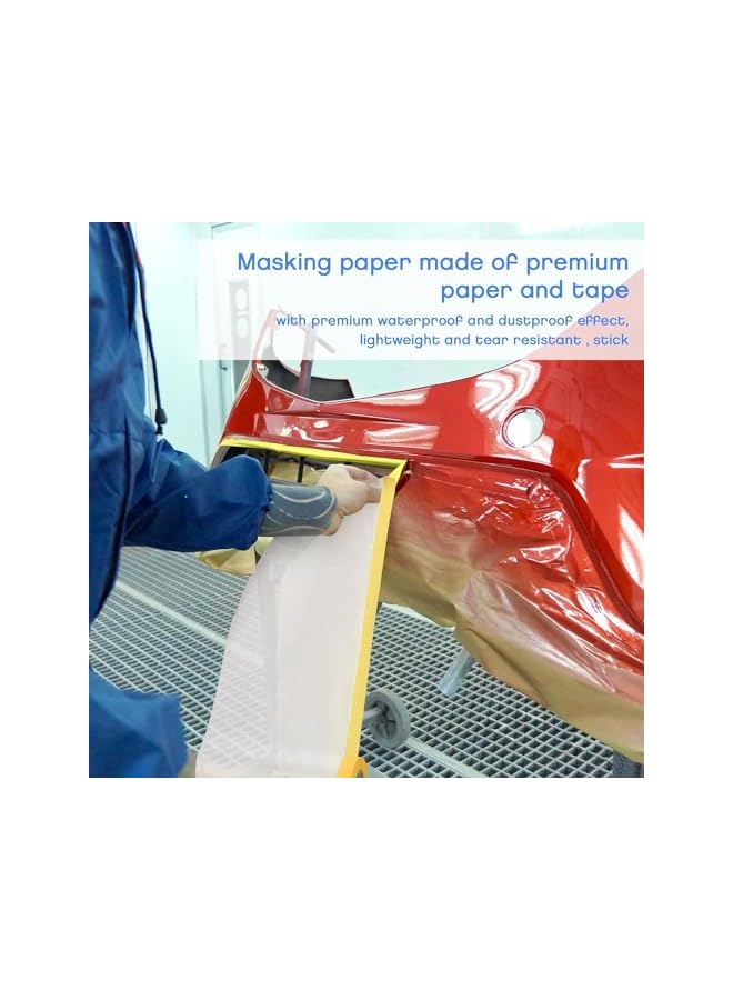 promass Masking Film,Pre-Taped and Plastic Drape,Adhesive Waterproof Dust-Proof Protective Plastic Painting Drop Film, Prevent Dust Paint Cover for Car,Furniture,Carpet,Floor,Bed,Wall (4M x 20M) - Image 5