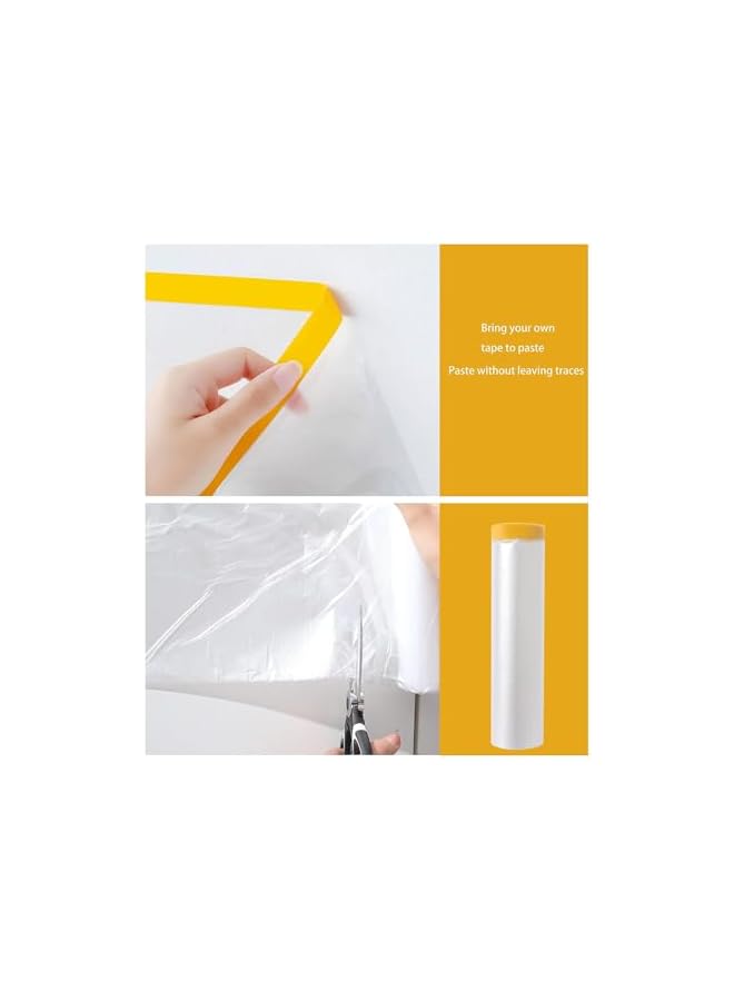 promass Masking Film,Pre-Taped and Plastic Drape,Adhesive Waterproof Dust-Proof Protective Plastic Painting Drop Film, Prevent Dust Paint Cover for Car,Furniture,Carpet,Floor,Bed,Wall (4M x 20M) - Image 3