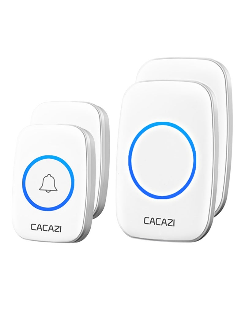 CACAZI Wireless Doorbell, Waterproof Long Distance Household Doorbell, Easy To Install Loud Music Cordless Doorbell, Door Chime With LED Indicator For Home, (1pc, White, Two To Two) - Image 1
