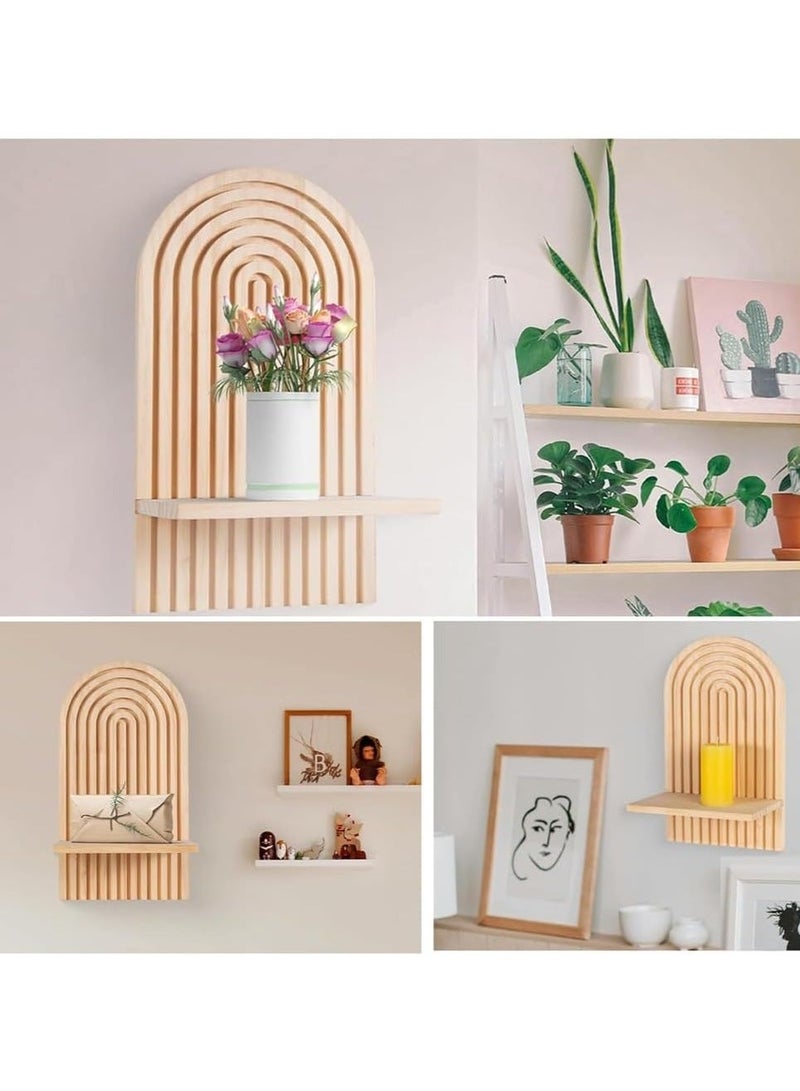 WALALLA 2-Pcs Boho Wood Wall Hanging Shelves, Arch Decor Shelf, Home Floating Storage Shelf, Bohemian Display Shelving, Wall Decor Rack for Home, Office - Image 5