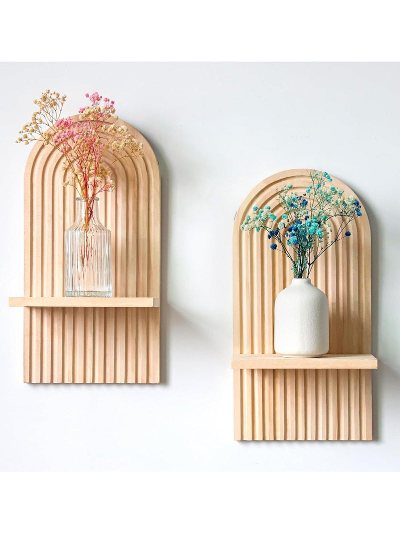 WALALLA 2-Pcs Boho Wood Wall Hanging Shelves, Arch Decor Shelf, Home Floating Storage Shelf, Bohemian Display Shelving, Wall Decor Rack for Home, Office - Image 1