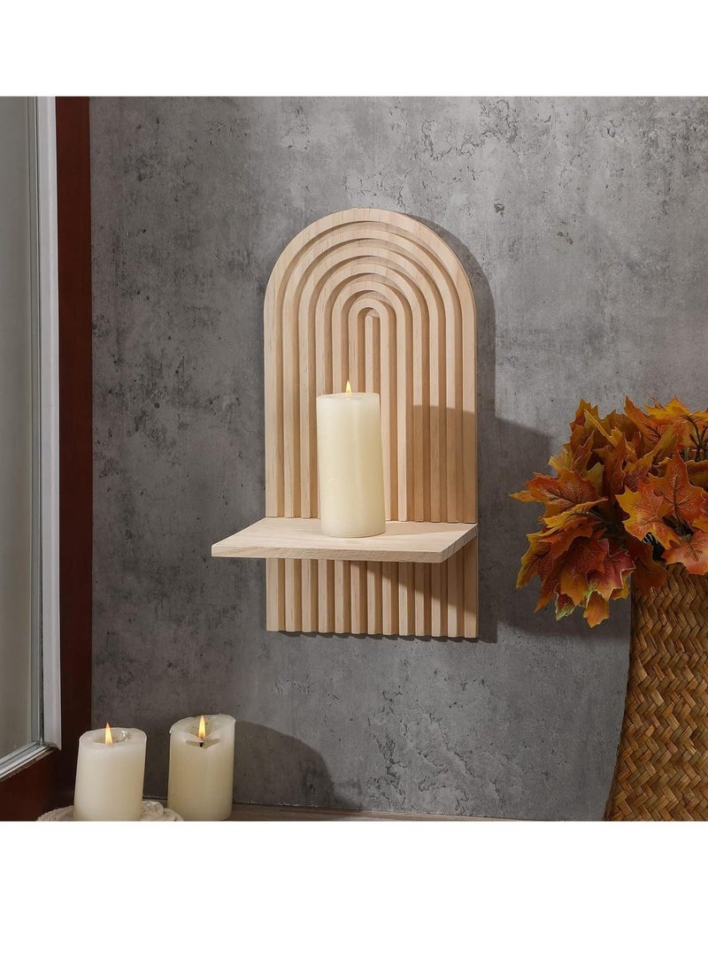 WALALLA 2-Pcs Boho Wood Wall Hanging Shelves, Arch Decor Shelf, Home Floating Storage Shelf, Bohemian Display Shelving, Wall Decor Rack for Home, Office - Image 2