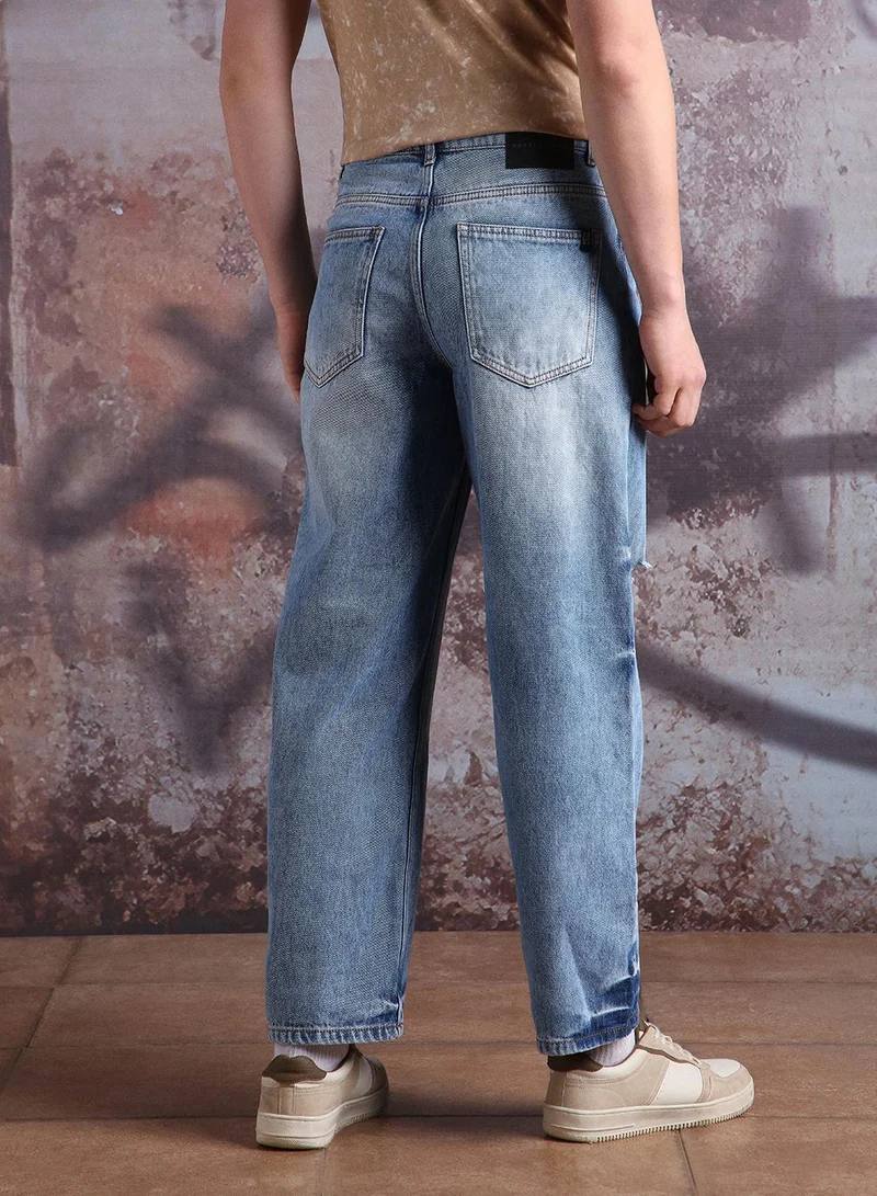 Hubberholme Men Comfort Baggy Mildly Distressed Pure Cotton Jeans
