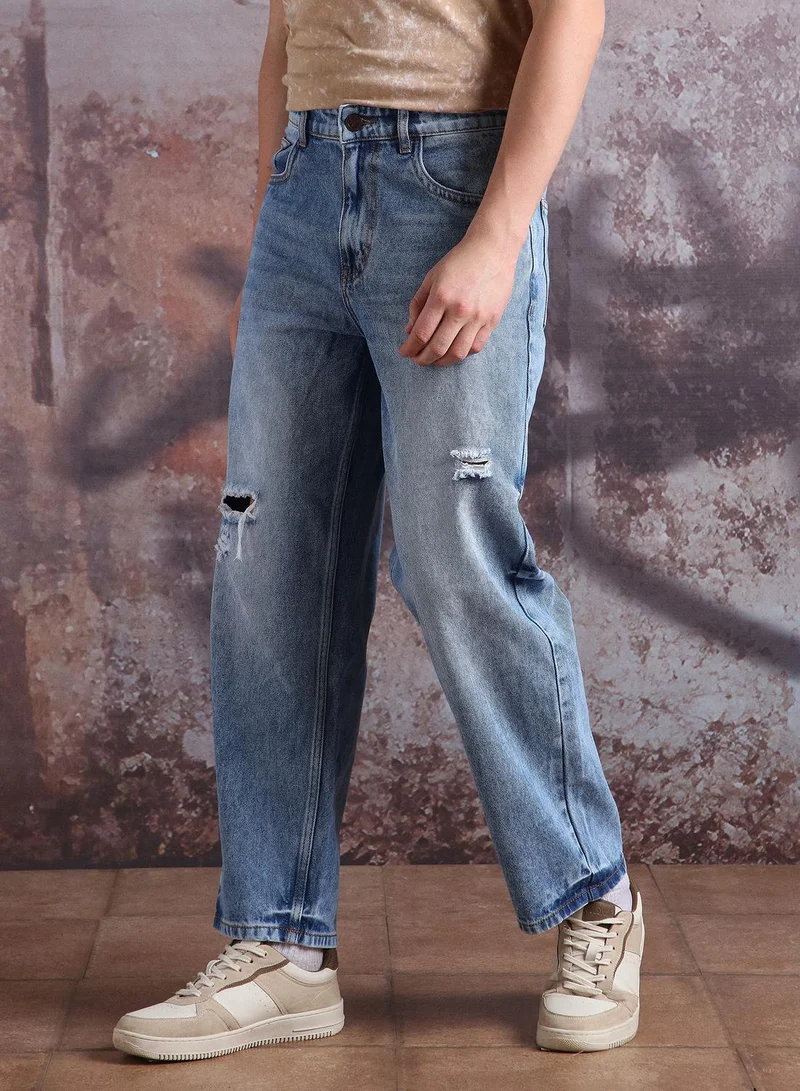 Hubberholme Men Comfort Baggy Mildly Distressed Pure Cotton Jeans