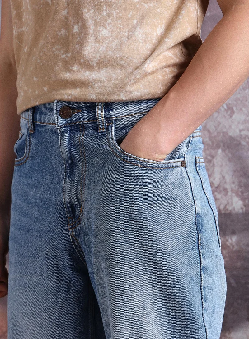 Hubberholme Men Comfort Baggy Mildly Distressed Pure Cotton Jeans