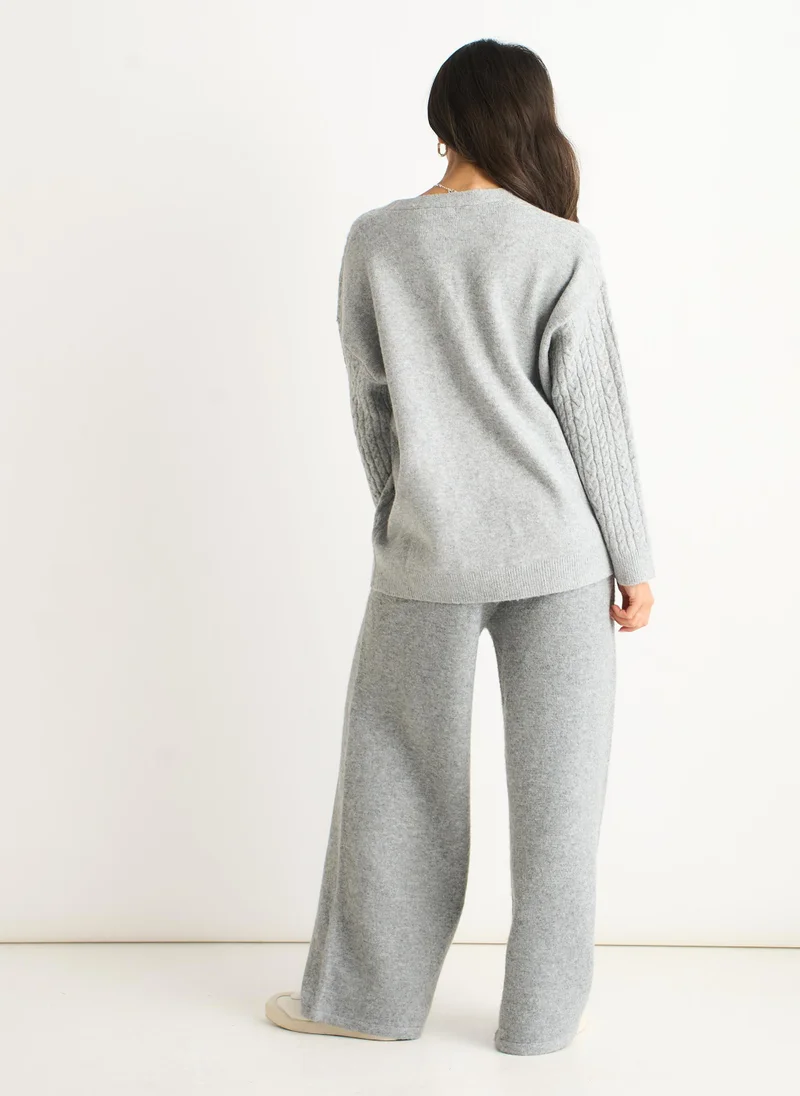 Gini London Grey Textured Knit Long Sleeve Pocket Cardigan