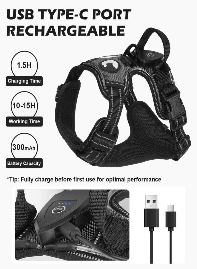 Joytale Light Up Dog Harness, No Pull Dog Harness USB Rechargeable for Night Walking with 3 Lightning Modes and Soft Handle, Adjustable Reflective Lighted Safety Vest,Black-Purple, L - Image 3