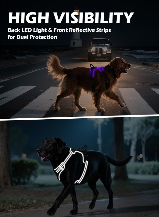 Joytale Light Up Dog Harness, No Pull Dog Harness USB Rechargeable for Night Walking with 3 Lightning Modes and Soft Handle, Adjustable Reflective Lighted Safety Vest,Black-Purple, L - Image 4