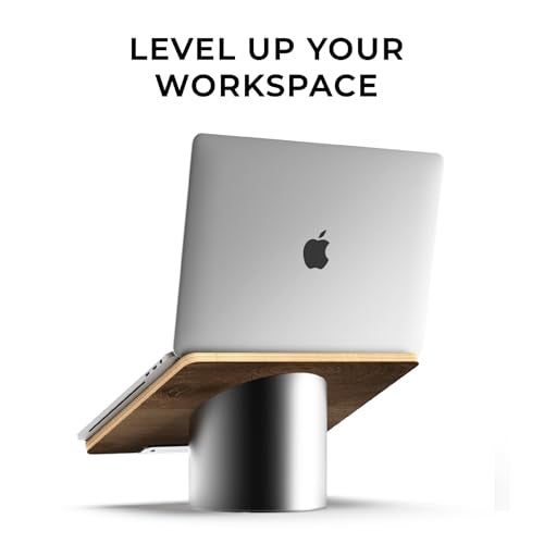 HumanCentric Laptop Riser for Desk in Black Walnut Wood Top and Space Gray Aluminum Base, Compatible with MacBook and Other Laptops Up to 16 Inches, Ergonomic Computer Holder, 25-Degree Angle Tilt - Image 2