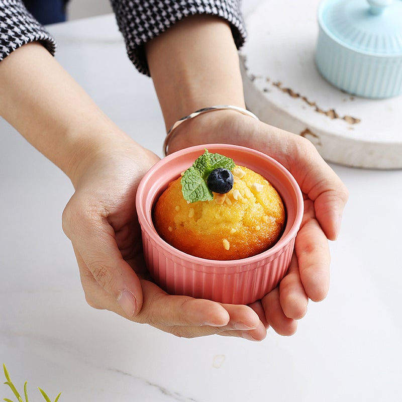2pcs Ceramic Baking Bowl Heat Resistance Bowl Pudding Jelly Cup Dessert Small Bowl for Home Kitchen with Lid ( ) - Image 3